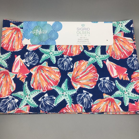 4 Sigrid Olsen Starfish Seashell Beach Placemats In/Outdoor Pink Turquoise 13x19 - Picture 1 of 11